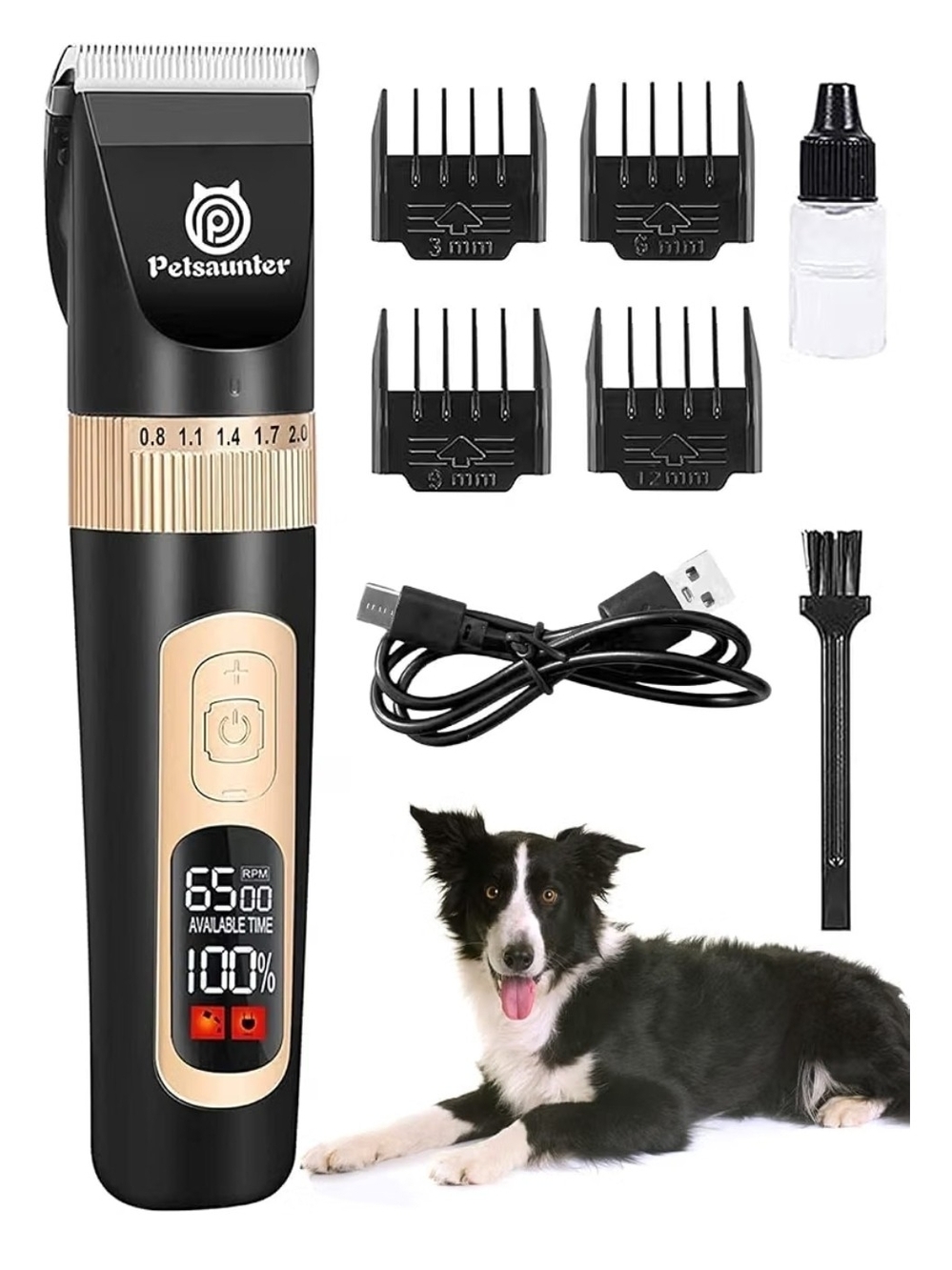 Petsaunter NIB Black/Gold Professional Low Noise Pet Hair Clippers Set
